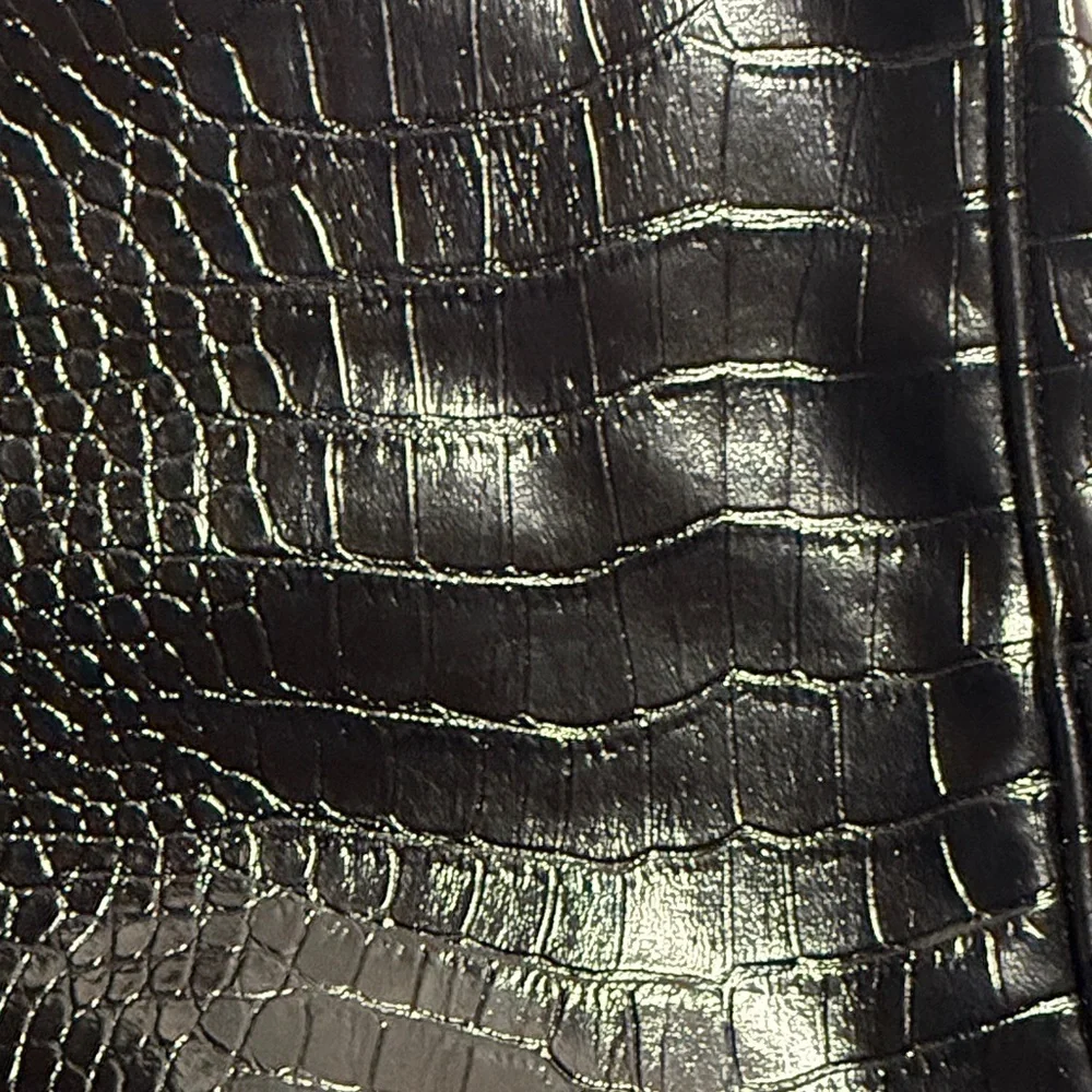 Saks Fifth Avenue Black Croc-Embossed Glossy Cosmetic Bag